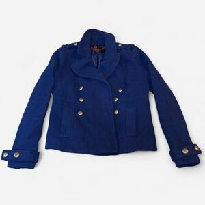 Say What? Vintage Royal Blue Pea Coat with Silver Buttons